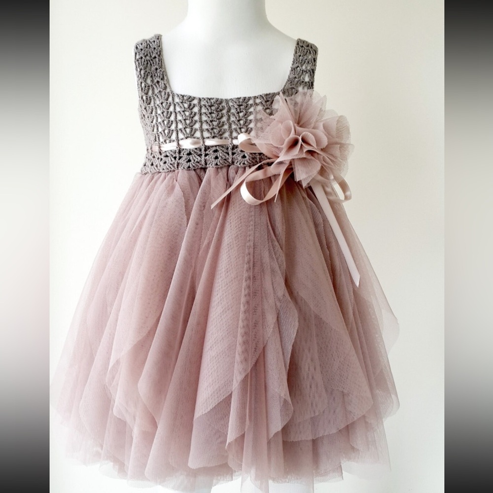 Dusty Pink Tulle Dress with Floral Accent